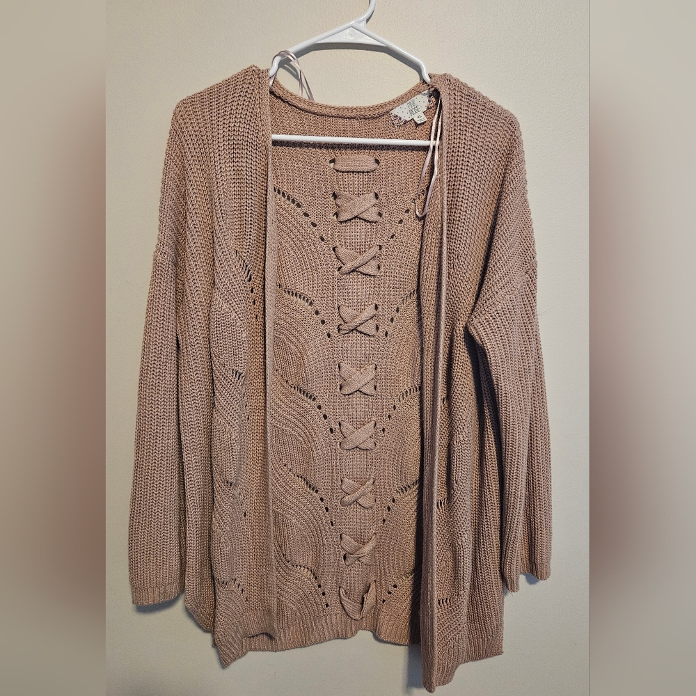 Pink Rose Long Sleeve Cardigan, Light Pink, Size XL